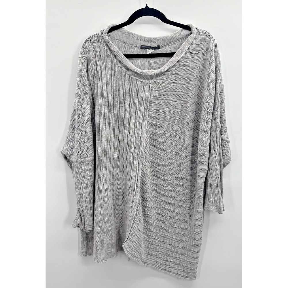 Elemente Clemente Gray Open Knit Linen Slouchy Sweater Large Italy Lagenlook